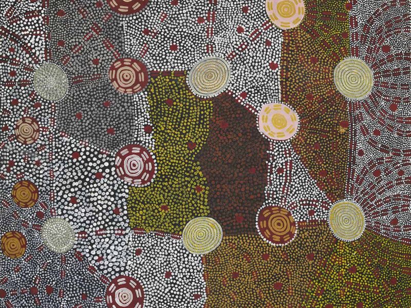 Watunuma (Warturnuma) (Flying Ant Dreaming), 1976, Kaapa Tjampitjinpa, synthetic polymer paint on canvas, 202 x 172 cm. National Museum of Australia